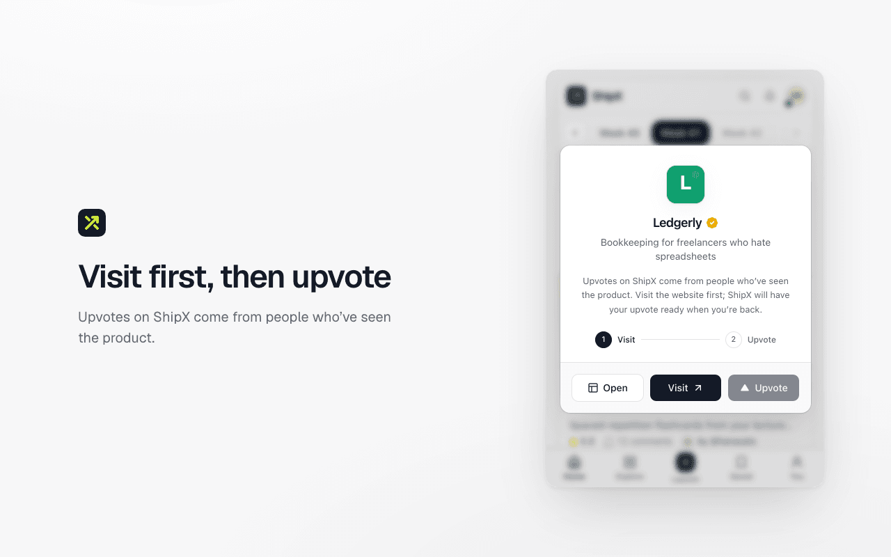 The upvote dialog: take a look at the website, then upvote